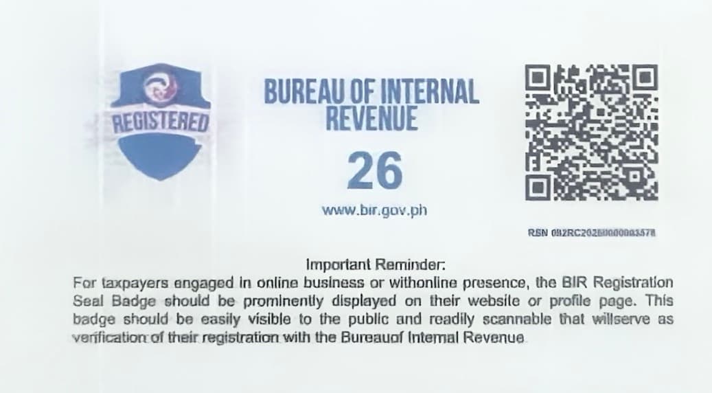 BIR Registration Seal Badge — scan to verify this registration with the Bureau of Internal Revenue, enlarged